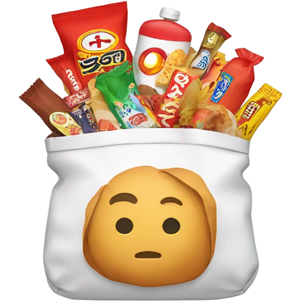 white and red bag full of asian snacks emoji