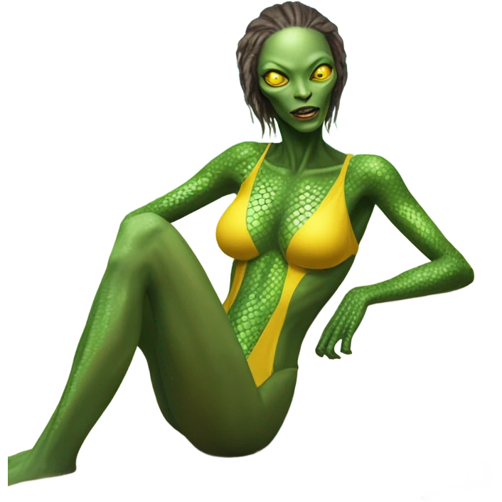 a Reptilian alien woman laying on the beach emoji