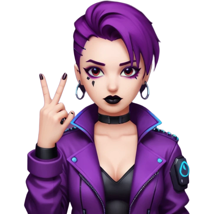 Woman with her tongue out in cyberpunk clothing and giving the middle finger. Looking naughty. emoji
