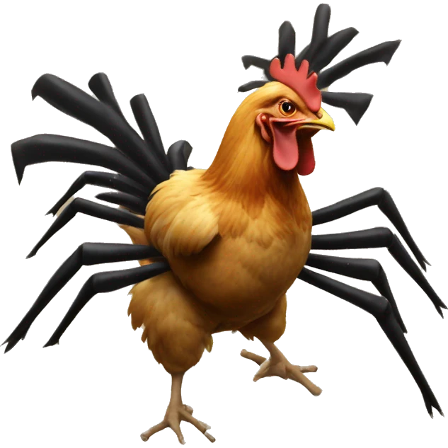 A chicken riding a spider while shooting  emoji