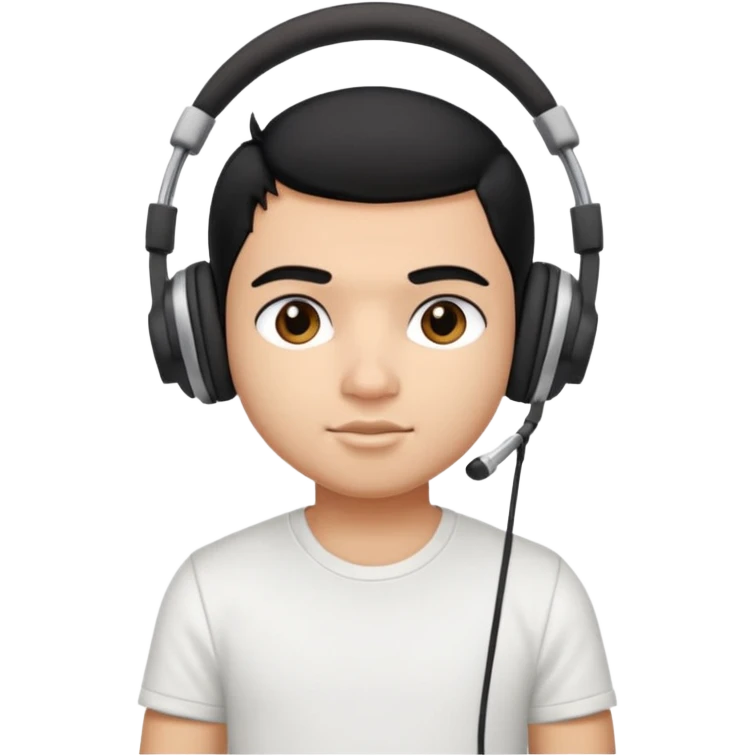 a pretty bratz fair indian boy with black hair. lean but muscled, wearing a white tshirt. headphones on emoji