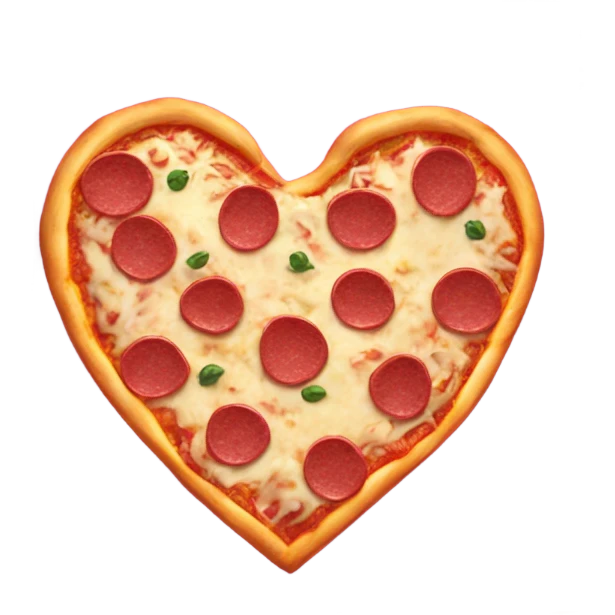 Realistic heart shaped pizza sitting flat in a hot pink open pizza box. emoji