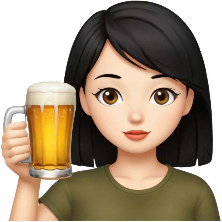 black haired girl drinking beer emoji
