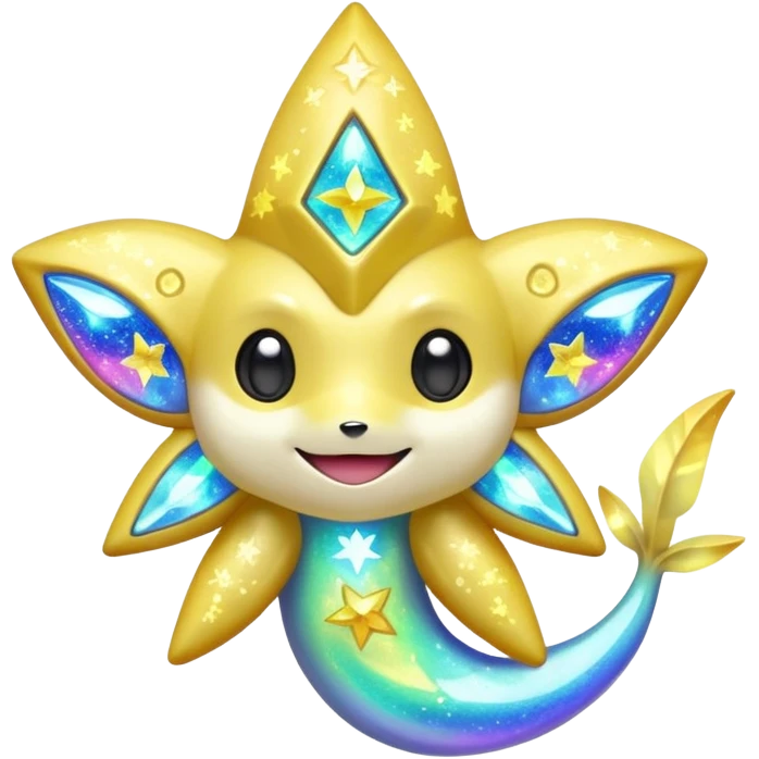 Elemental neon-iridescent shimmering lucky charming starry smiling cute Jirachi-Dragalge-Pokémon-Fakémon-hybrid-creature emoji
