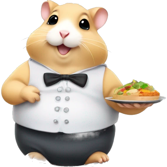 obese hamster holding a platter of food like a waiter emoji