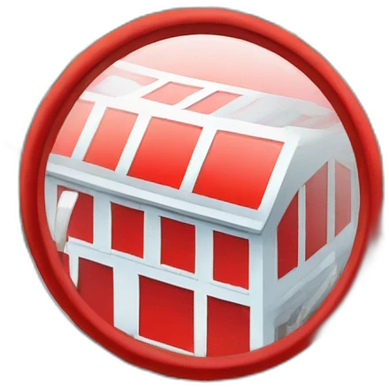 red magnifying glass looking at a factory emoji