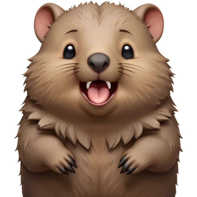 Cinematic Cute Yawning Wombat Portrait Emoji, Head tilted slightly with a dramatic, wide-open yawn, showcasing a soft, downy shaggy brown fur with drooping ears, round eyes barely open in drowsy contentment, Simplified yet irresistibly adorable features, highly detailed, glowing with a soft, cozy glow, high shine, relaxed yet expressive, stylized with a touch of rustic charm, bright and endearing, soft glowing outline, capturing the essence of a sleepy yet affectionate wombat, so drowsy it feels like it could stretch out of the screen and curl up for a nap! emoji
