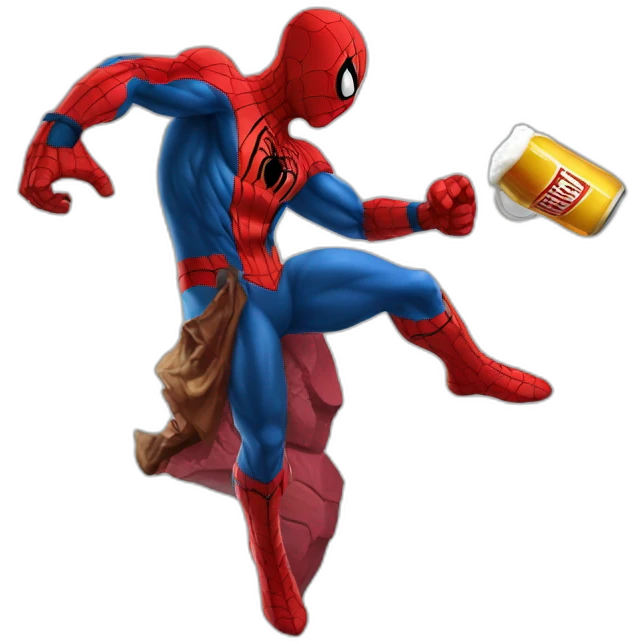 Spider man fight iron man with a beer emoji
