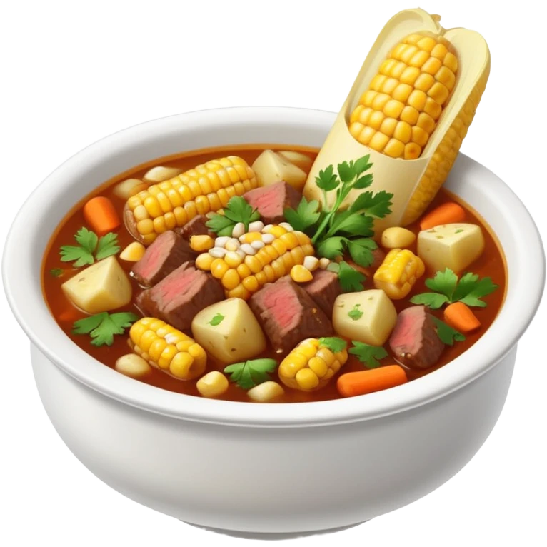 caldo de res, Mexican beef soup, bowl with beef, corn on the cob, carrots, potatoes, cilantro emoji