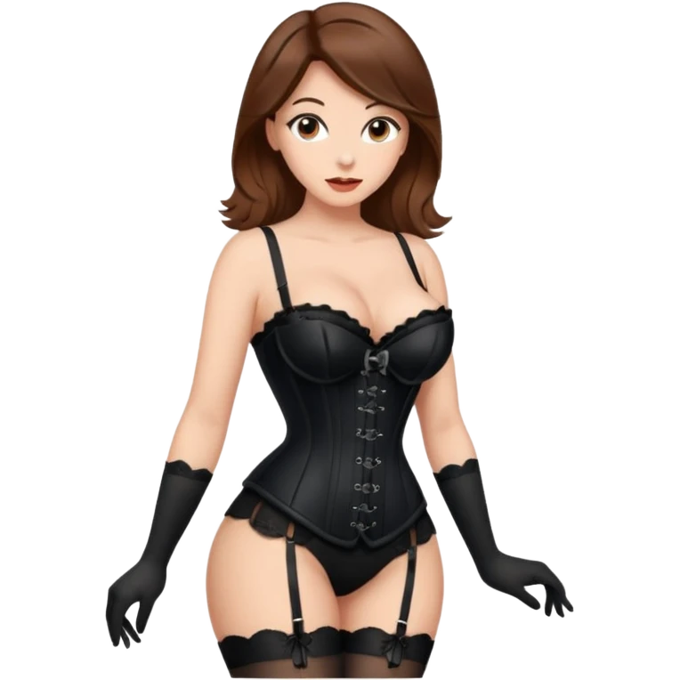 brown hair woman with very big boobs wearing stockings on her legs a corset and high heels emoji