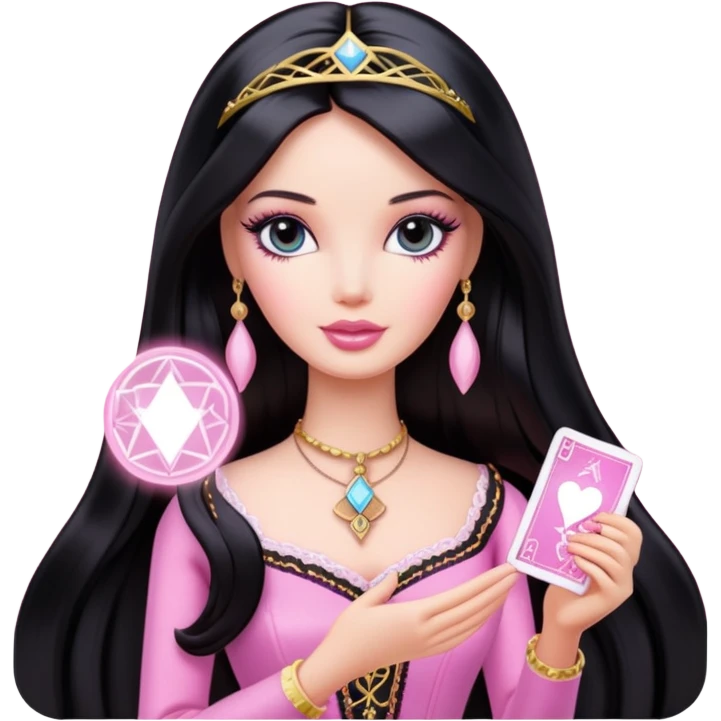 long black hair barbie with light pink tarot card emoji