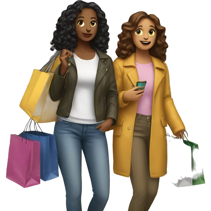 Realistic Two best friends shopping together with bags  emoji