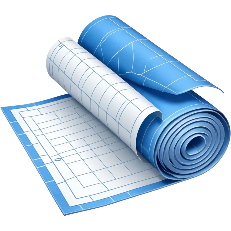 partially unrolled blue blueprint with white lines, side perspective emoji