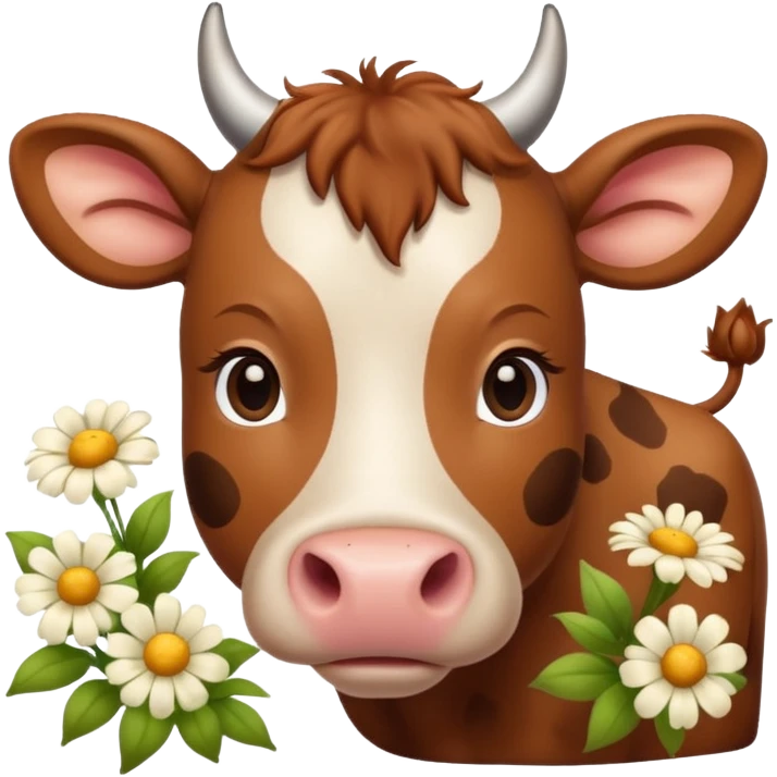 A cute brown cow with flowers  emoji