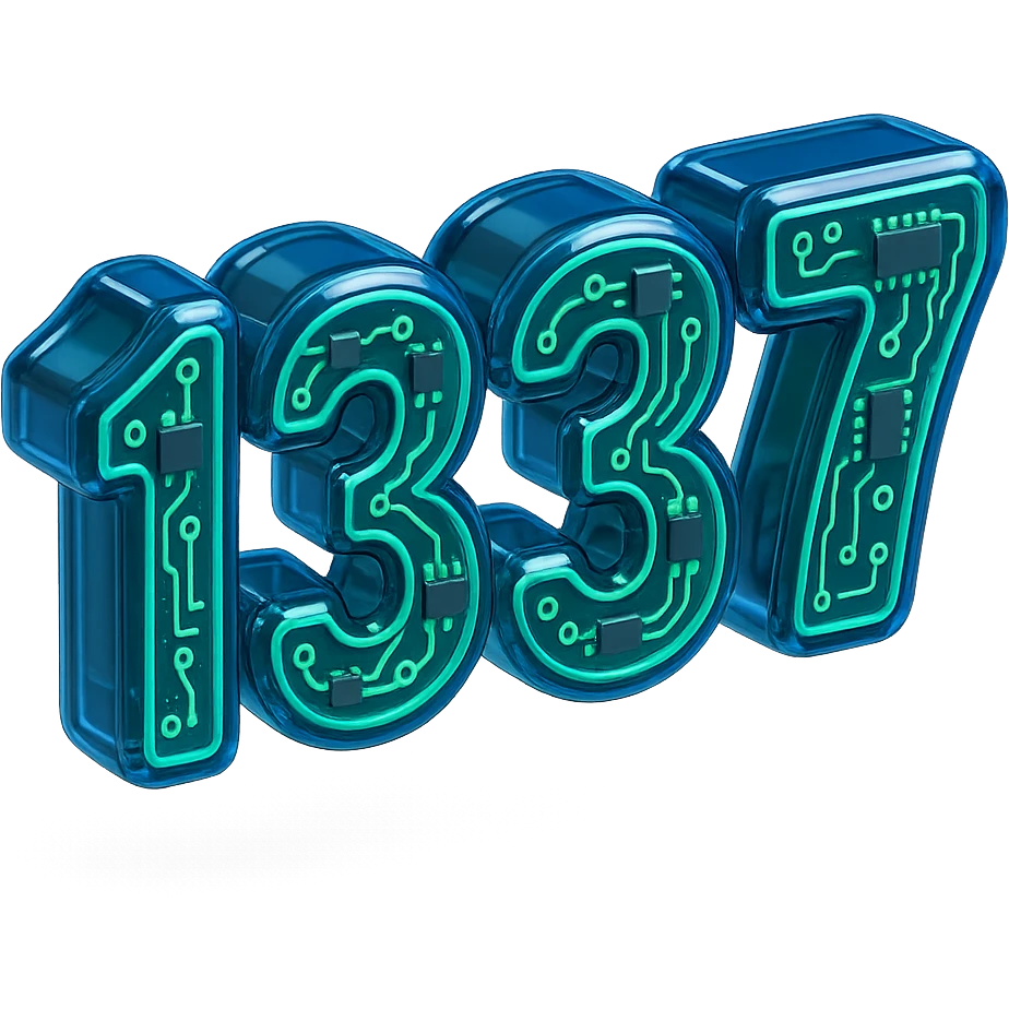 number 1337 in a hacker cyberpunk style, referencing leet speak, icon or emoji emoji
