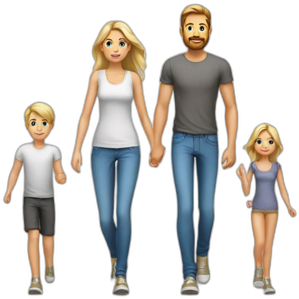 Young white Familie skinny casual walking emoji