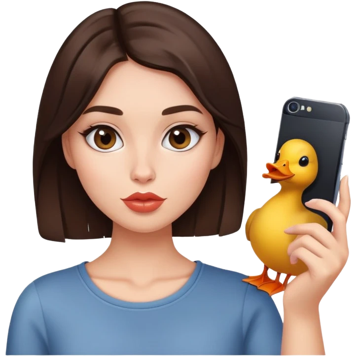 Brunette girl with duck face taking selfie emoji