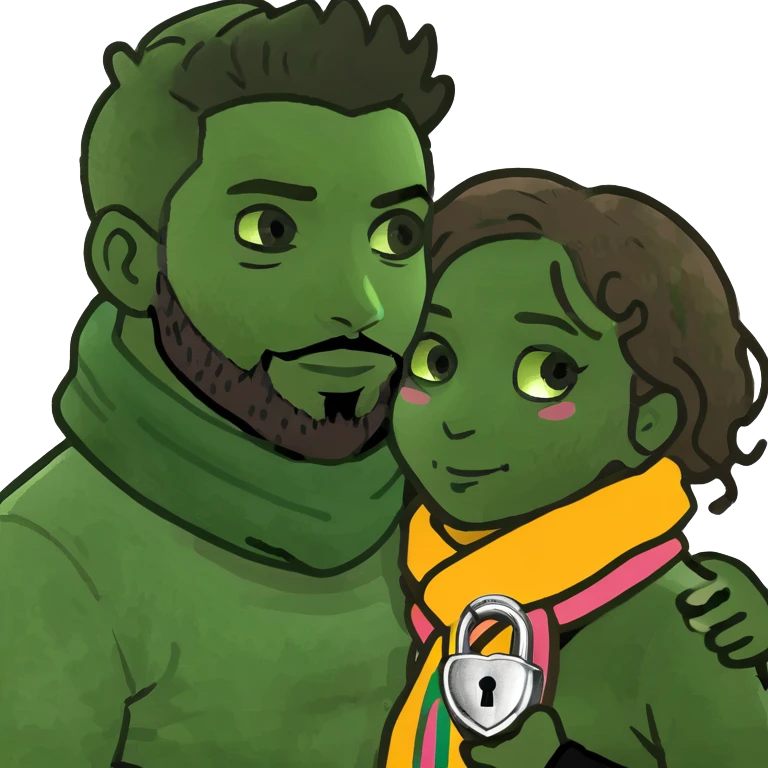 Curly girl with brown hair hugging her boyfriend brown skin black hair and beard padlock emoji