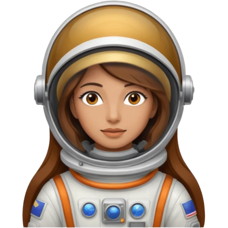 woman with long brown hair and brown eyes.  space ship captain with white military hat emoji