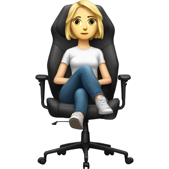 white girl on a big gaming chair thinking  emoji