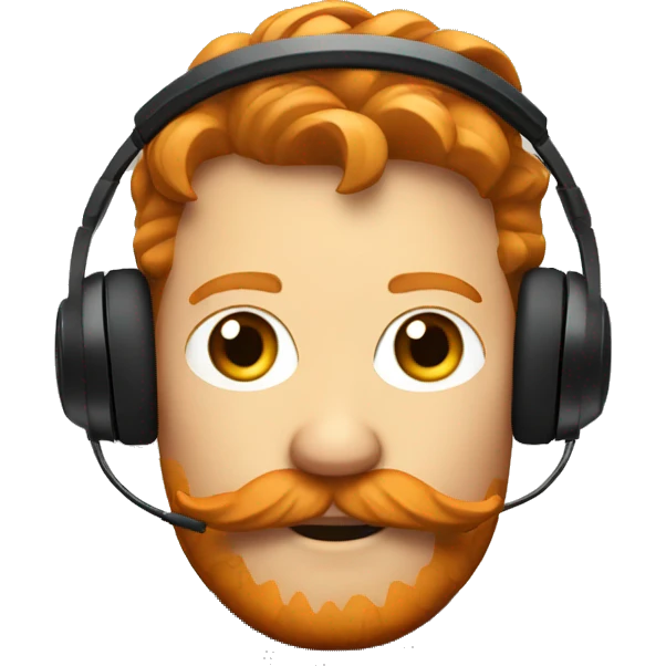 ginger with mustache and Sony over ear headphones emoji