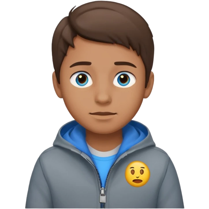 Fais-moi un garçon avec la peau bronzée les yeux bleus qui portent une veste grise avec les cheveux marrons version emoji emoji