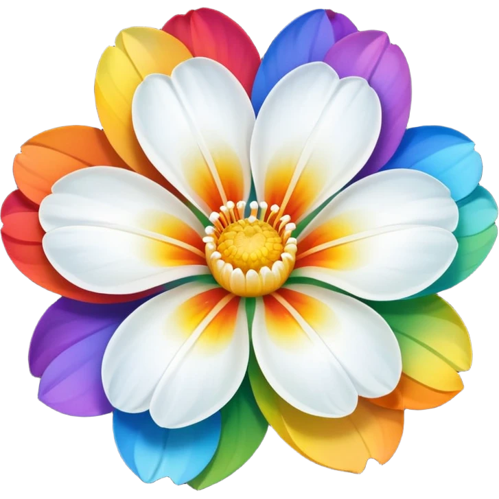 A white flower with rainbow peddles emoji