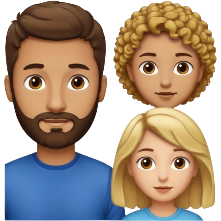 Gars cheveux bruns courts et barbe très courte, un gars avec cheveux bruns courts et barbe très courte, 1 fille cheveux bruns longs frisés, 1 fille cheveux longs blonds plats emoji