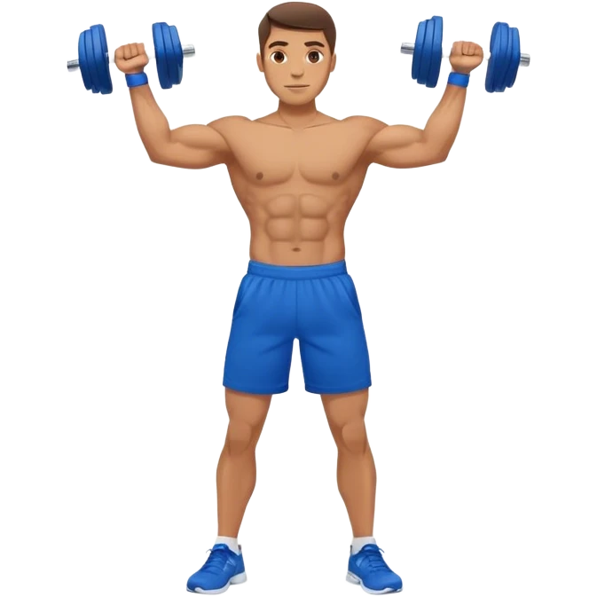 man with blue shorts doing side-lateral raise (T pose) with light dumbbells emoji