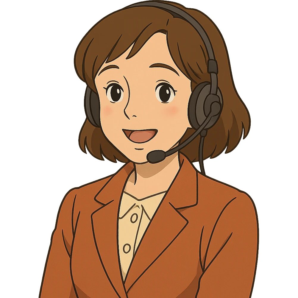 ghibli style AI voice receptionist with headset, warm and welcoming emoji