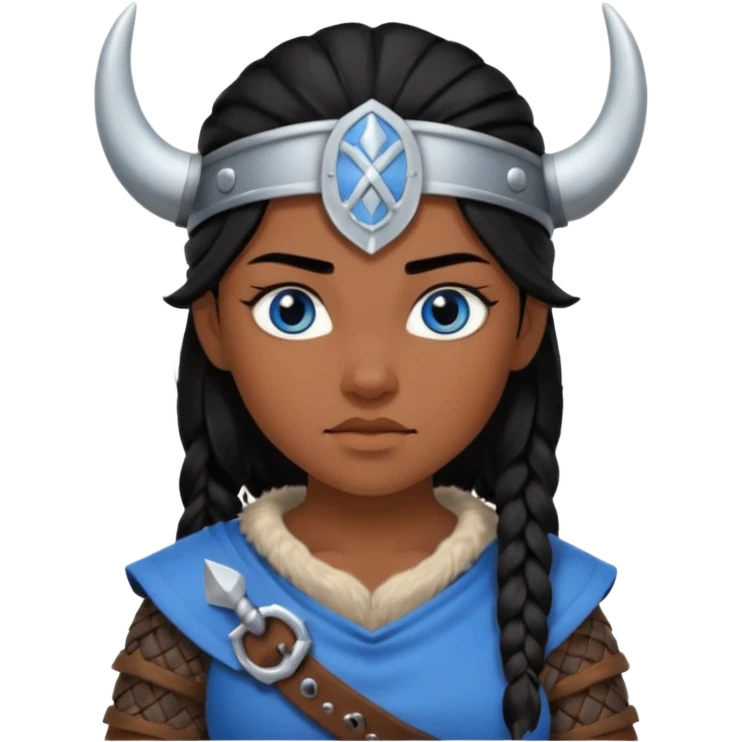 Viking female brown skin slave with blue eyes and no helmet black hair  emoji