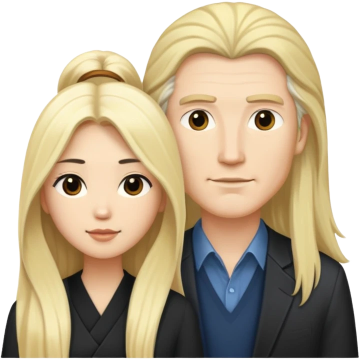 Tall white Asian blonde boyfriend with long-haired black hair, Asian girlfriend emoji