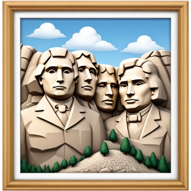 Cinematic Realistic Mount Rushmore Landmark Emoji, showcasing monumental carved presidential faces rendered with crisp textures and dynamic, historical lighting. emoji
