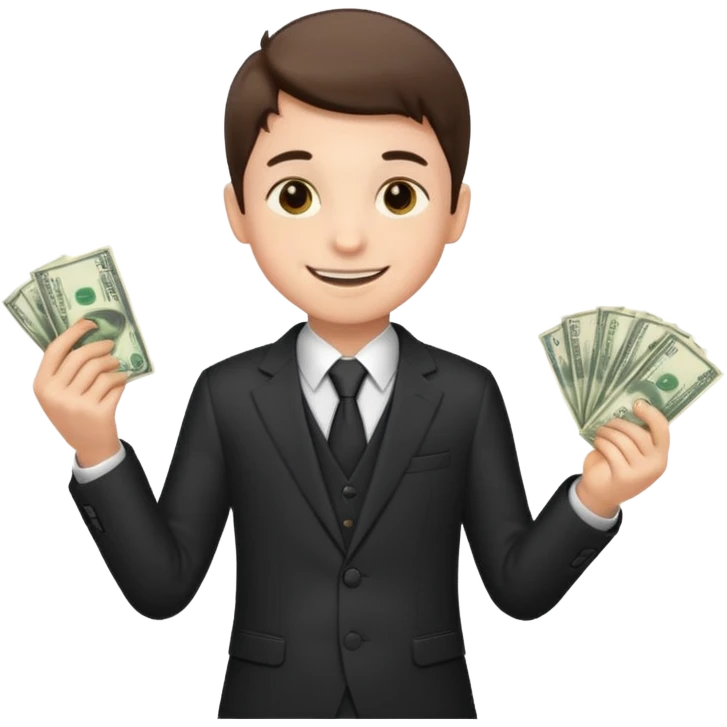پسر کت شلوار پوش با پول به دست emoji
