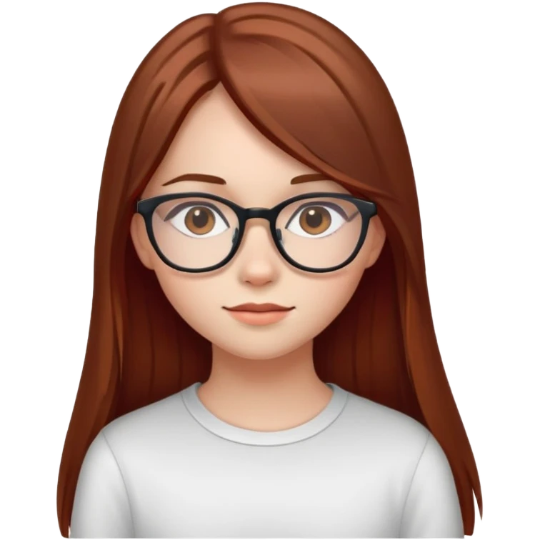 A teen girl with glasses and long brown straight hair with a bit red on the ends emoji