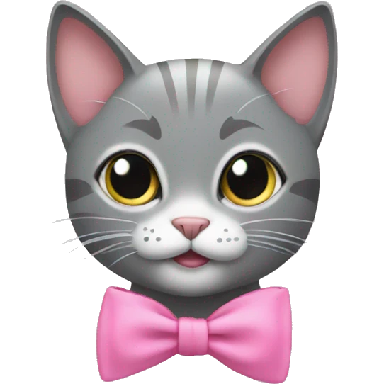 Grey cat in nature with pink bow  emoji