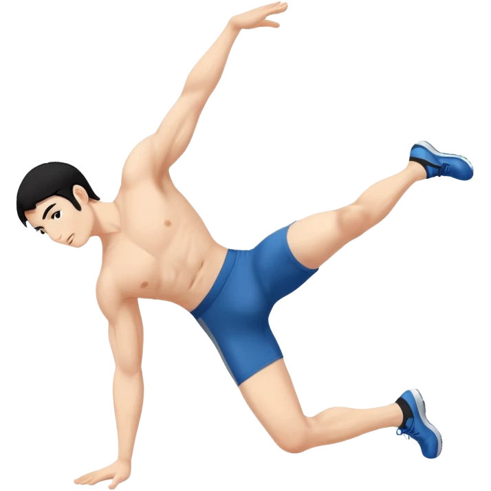 Hombre blanco pelinegro haciendo estiramientos de piernas emoji
