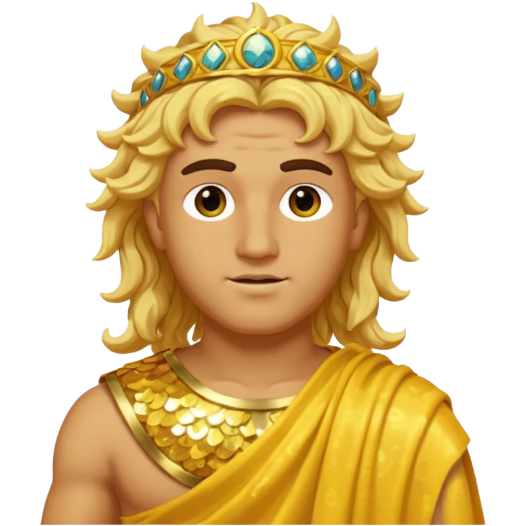 Sol, God of Sun from Roman Deities with long golden blonde wavy hair, yellow sequin toga  emoji