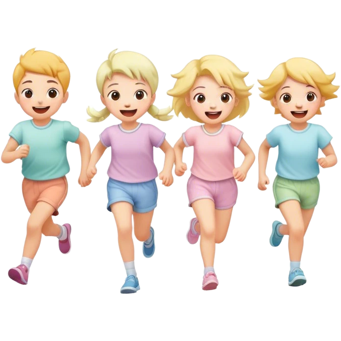 children in pastel clothes run and laugh emoji
