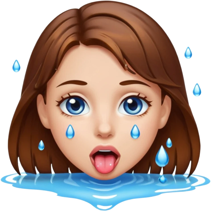 Girl with brown hair, blue eyes, a wet face and her tongue out. Can you make her face more wet? Can you add clear water droplets on her face and tongue? emoji