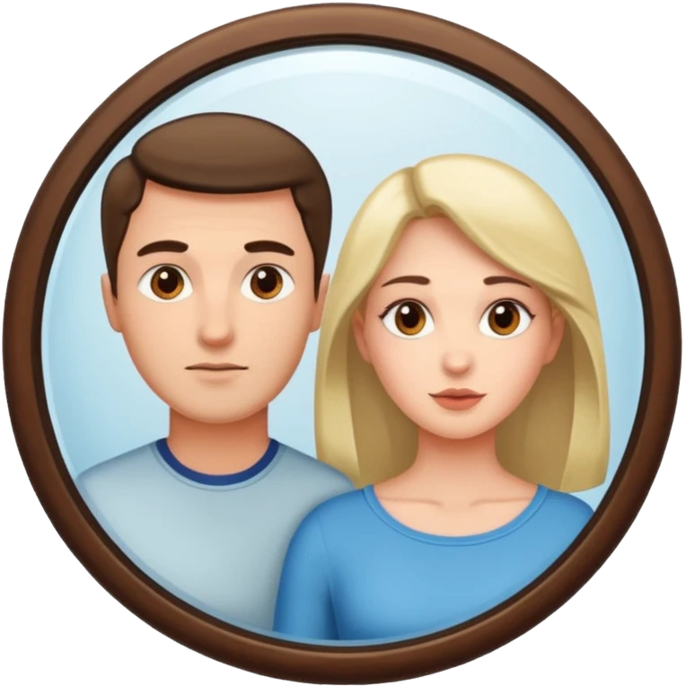 Woman in front. Man in mirror. The man and the woman look similiar. They are directly looking at each other emoji