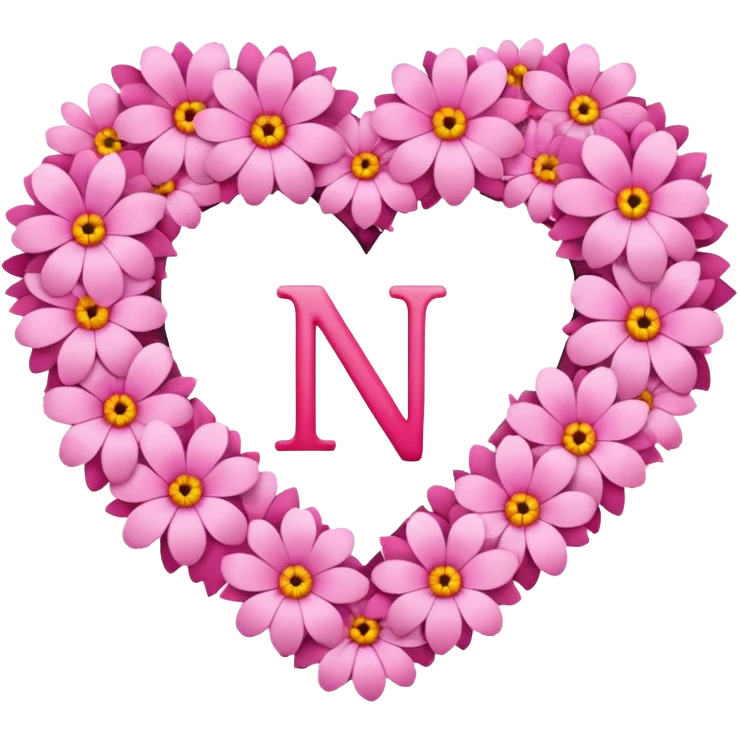 Heart shape of many this flower 🌸 inside it N letter emoji