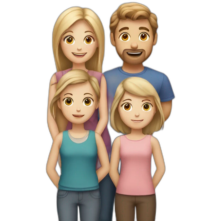 White family of 4, 1 mom with brown hair, 1 boy with Brown hair, 2 girls with long blond hair emoji