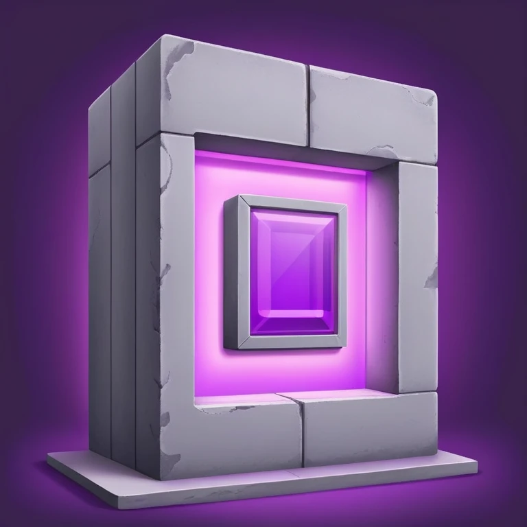 Minimalist gray concrete panel building with one window glowing bright purple from grow lights inside, simple rectangular structure emoji