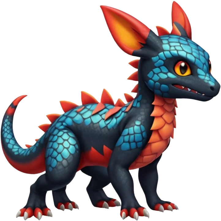 Cute Exotic Colorful Guilmon-Salandit-Umbreon-Charmeleon-Fakémon-hybrid-creature (full body)  emoji