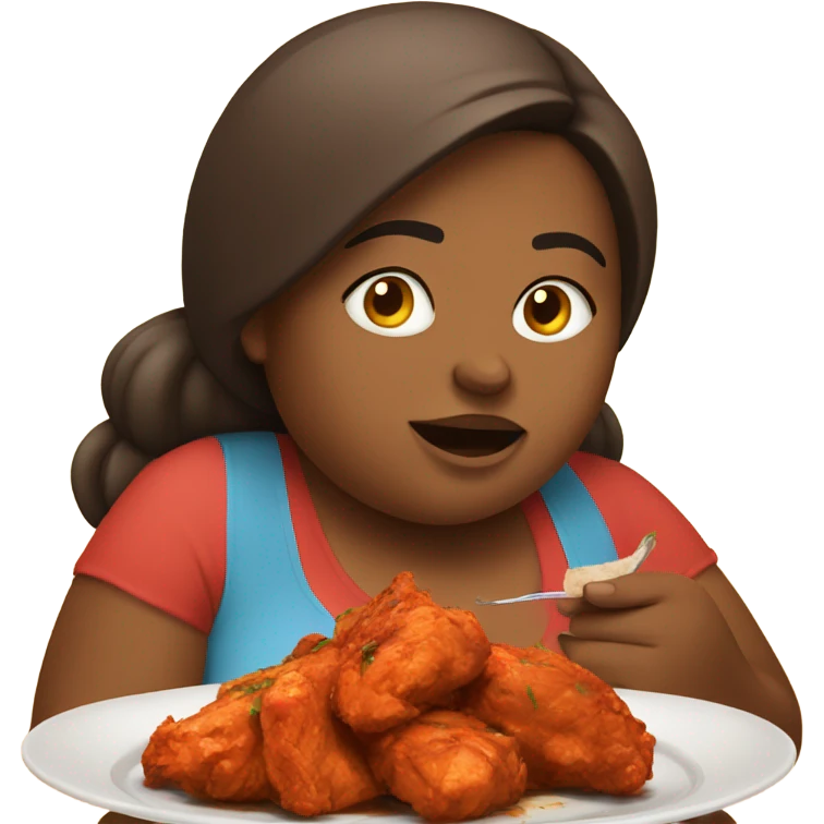 emoji of fat girl eating chicken tikka and watching phone emoji