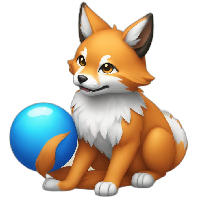 kitsune with a blue ball in its paws emoji