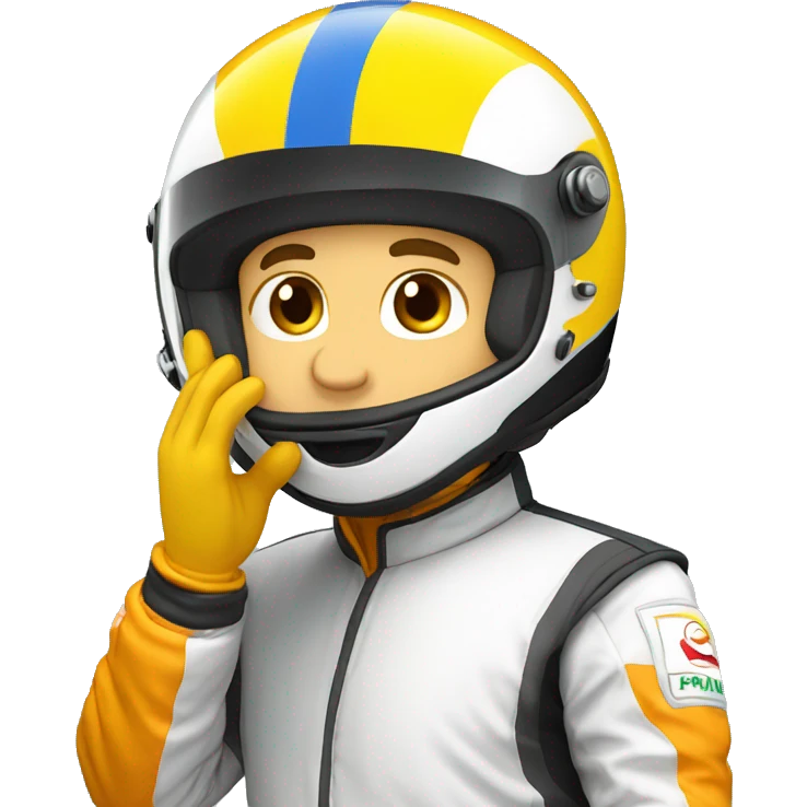 racing driver in crash helmet with hand in front of face, face palm emoji