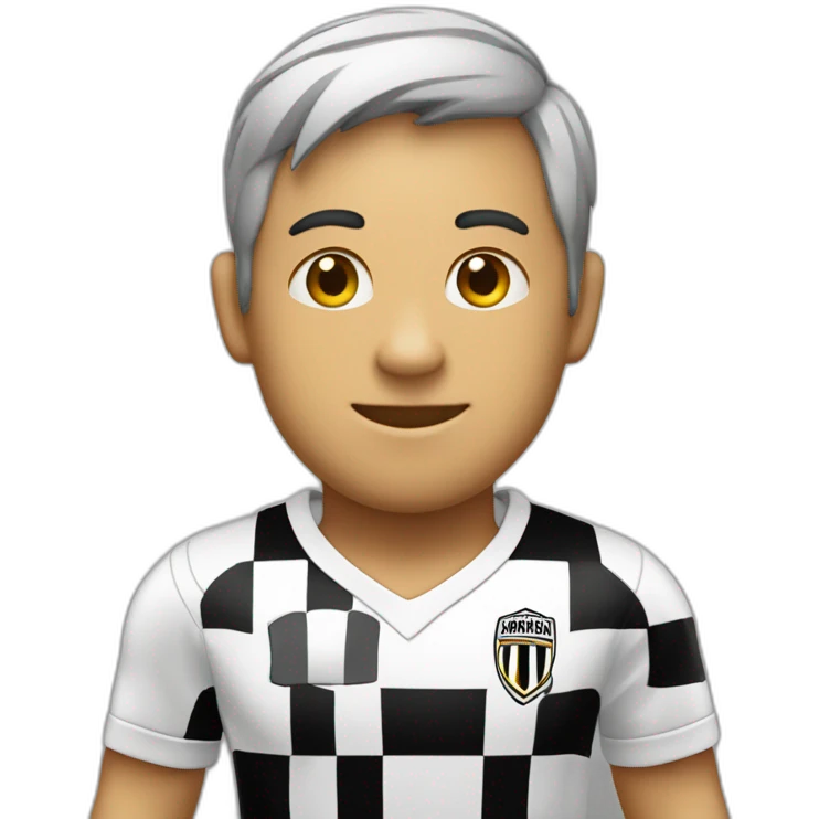 Um menino com a camisa de Futebol listrada em preto e branco sem escudo emoji
