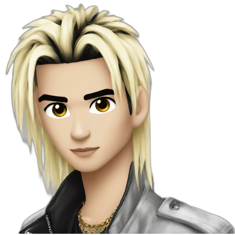 Bill Kaulitz black hair down with blonde highlights emo emoji